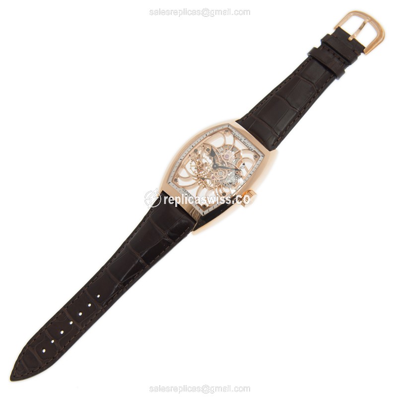 Franck Muller 9880 Curvex - Manual - 18kt Rose Gold - Skull Dial - Brown Leather - Clasp - View 2