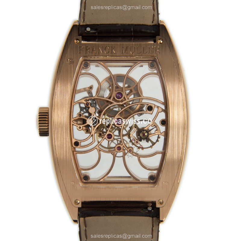 Franck Muller 9880 Curvex - Manual - 18kt Rose Gold - Skull Dial - Brown Leather - Clasp - View 3