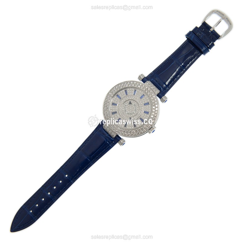 Franck Muller DM42 Replica - Automatic - 18kt White Gold - Blue Alligator - Diamond Silver Dial - View 2