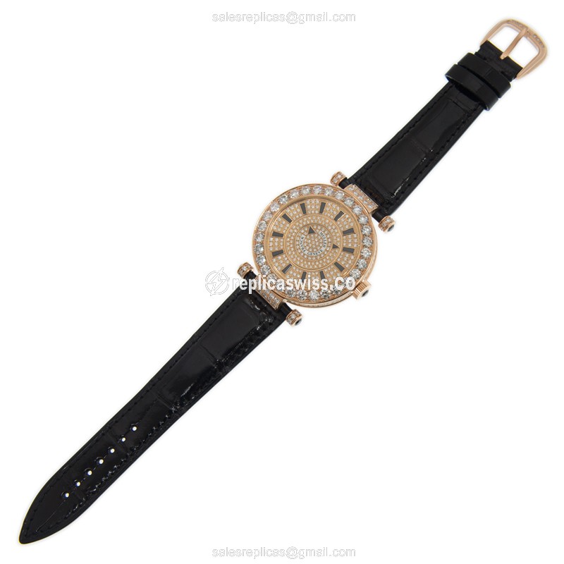 Franck Muller DM 42 D 1R CD 5N Replica - Automatic - 18kt Rose Gold Case - Diamond Dial - Black Alligator Strap - View 2