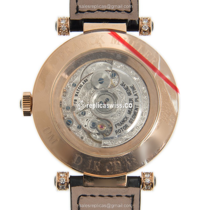 Franck Muller DM 42 D 1R CD 5N Replica - Automatic - 18kt Rose Gold Case - Diamond Dial - Black Alligator Strap - View 3