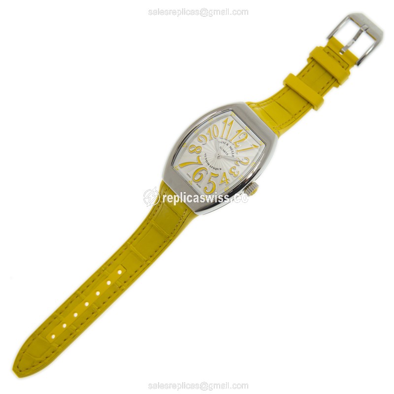 Franck Muller V32SCATFO - Automatic - Stainless Steel - White Dial - Yellow Leather Strap - View 2