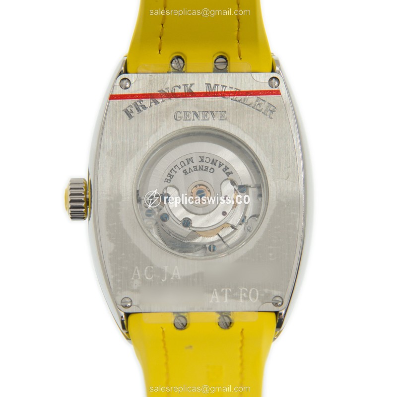 Franck Muller V32SCATFO - Automatic - Stainless Steel - White Dial - Yellow Leather Strap - View 3