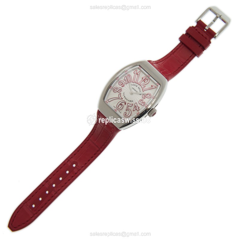 Franck Muller V32QZ Quartz - White Dial - Stainless Steel Case - Red Leather Strap - View 2
