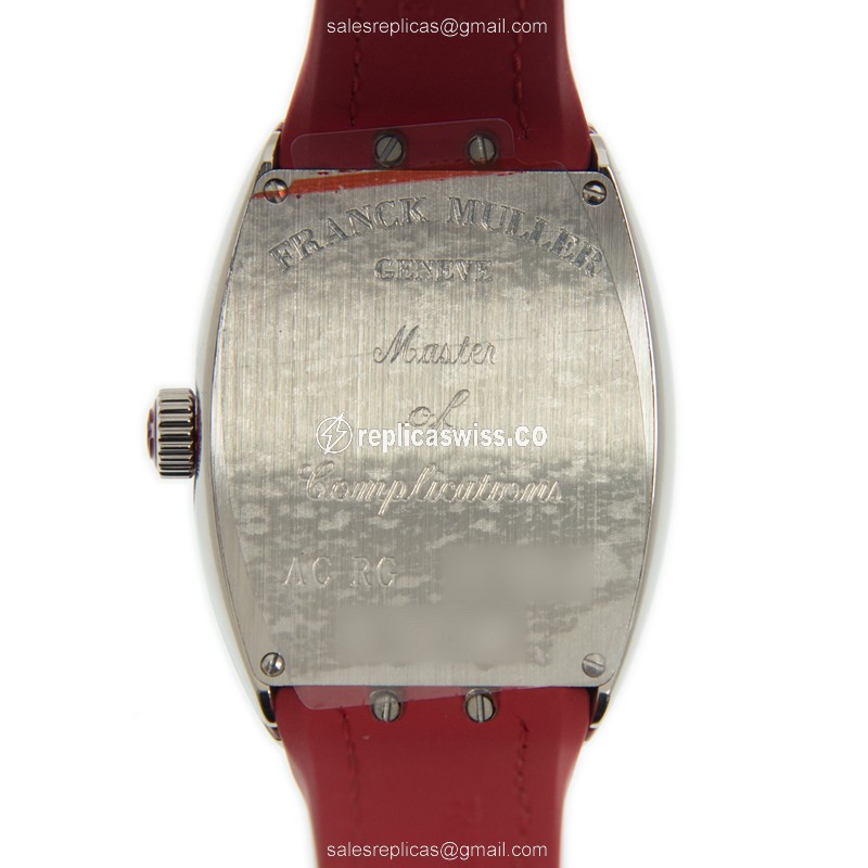 Franck Muller V32QZ Quartz - White Dial - Stainless Steel Case - Red Leather Strap - View 3
