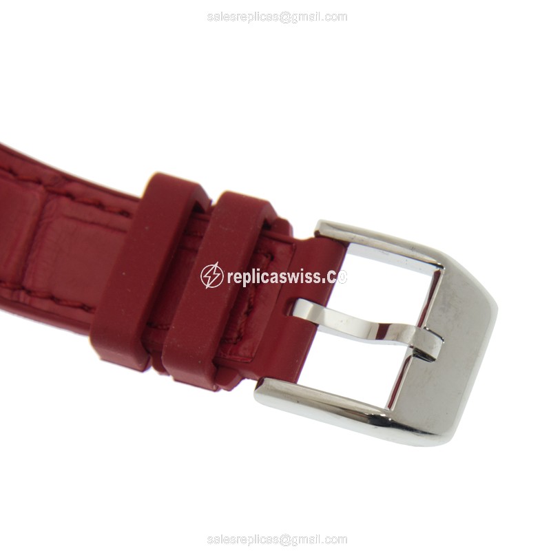 Franck Muller V32QZ Quartz - White Dial - Stainless Steel Case - Red Leather Strap - View 4