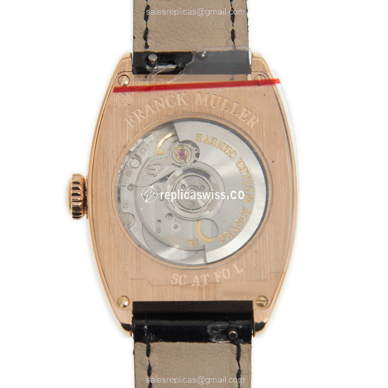 Franck Muller 7500 SC AT FO L Ladies - Auto - 18kt Rose Gold - White Dial - Leather Black Strap - View 3
