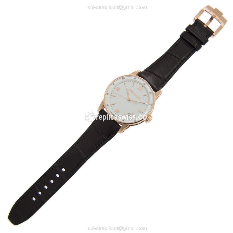 CODE 11.59 Audemars Piguet Replica - Automatic - 18kt Rose Gold - White Dial - Brown Leather Strap - View 2
