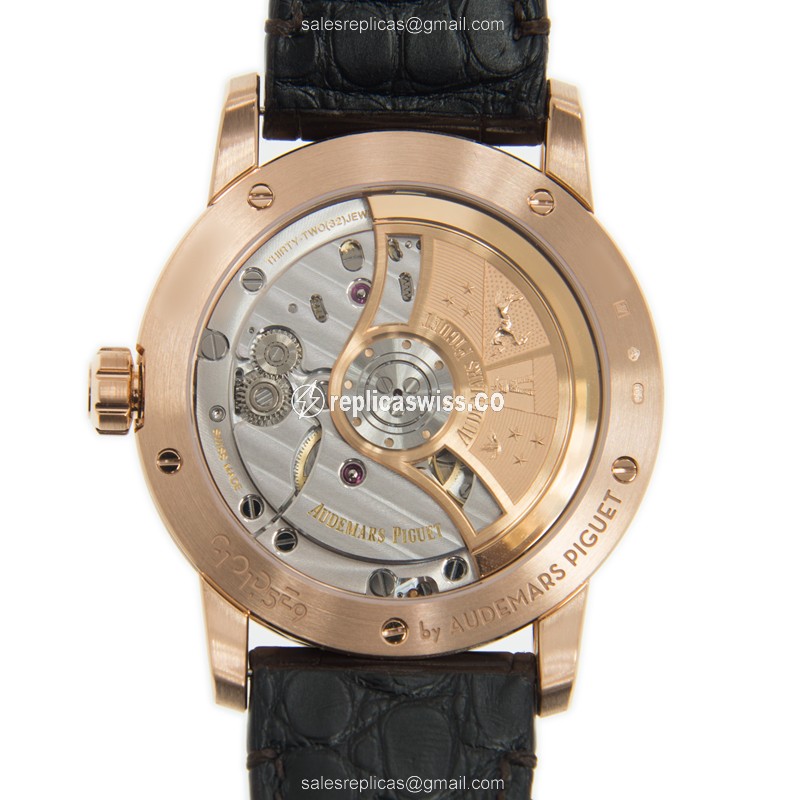 CODE 11.59 Audemars Piguet Replica - Automatic - 18kt Rose Gold - White Dial - Brown Leather Strap - View 3