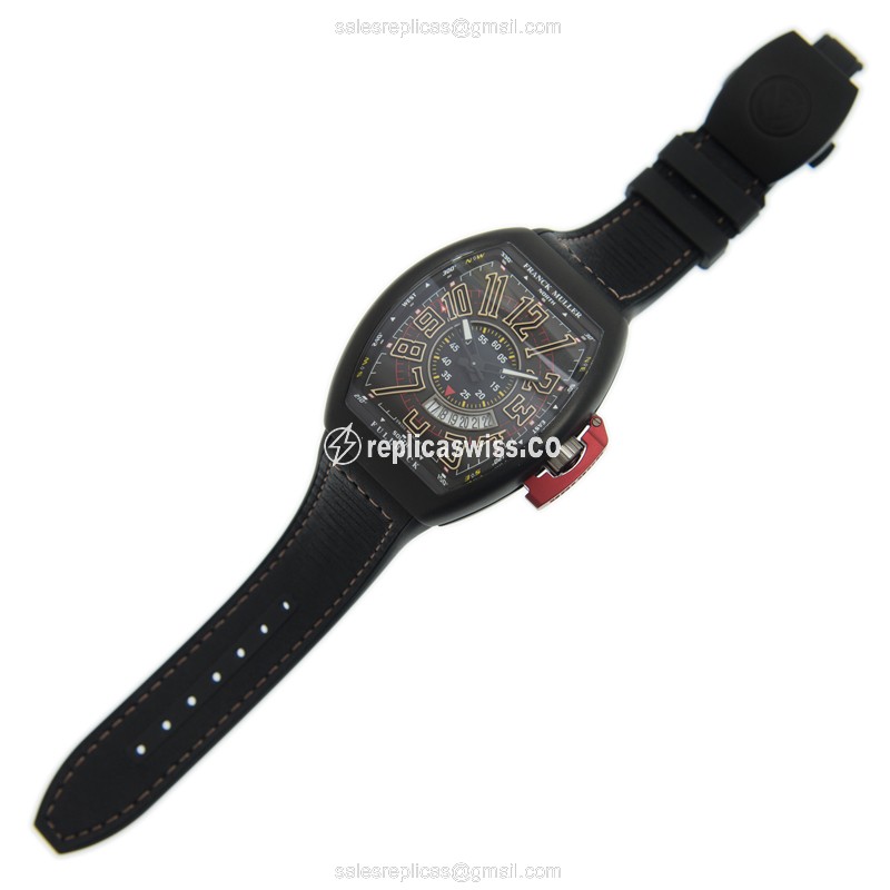 Franck Muller V45 SC DT LCK Vanguard - Auto - Black Dial - Leather Strap - Clasp - View 2