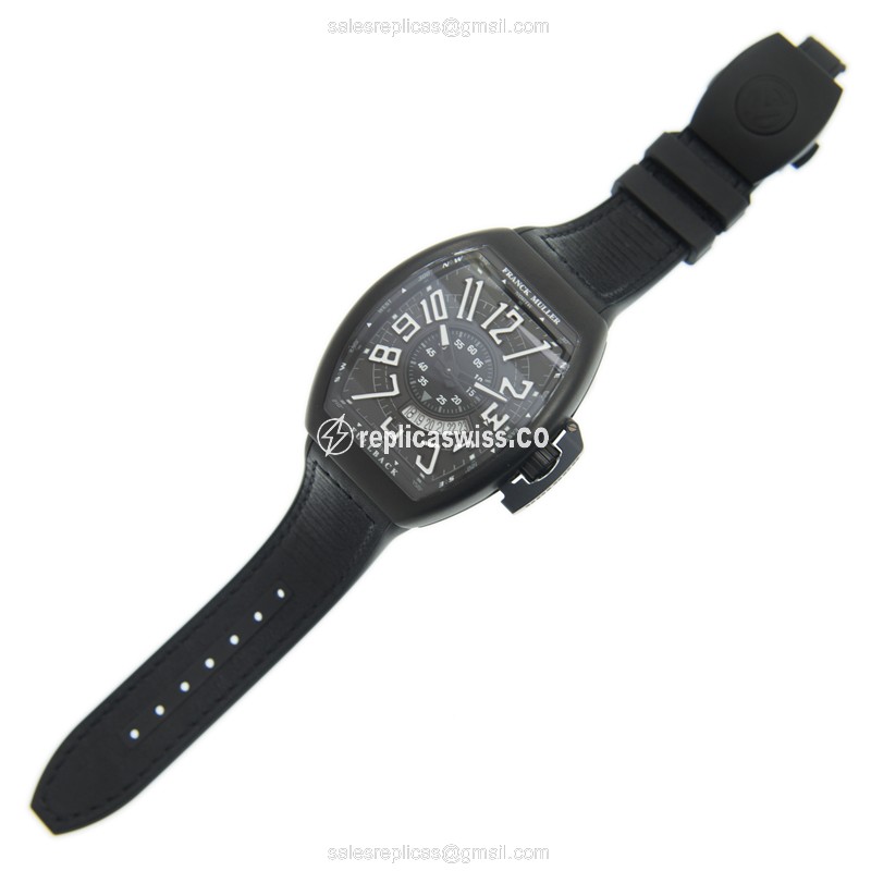 Franck Muller V 45 SC DT LCK Vanguard - Automatic - Steel Case, Black Dial, Leather Strap - View 2
