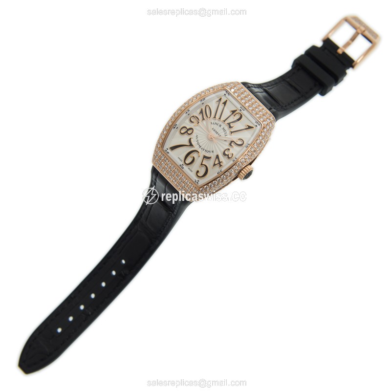 Franck Muller V32SCATFOD - White - Automatic - 18kt Rose Gold - Diamond - Leather Strap - View 2