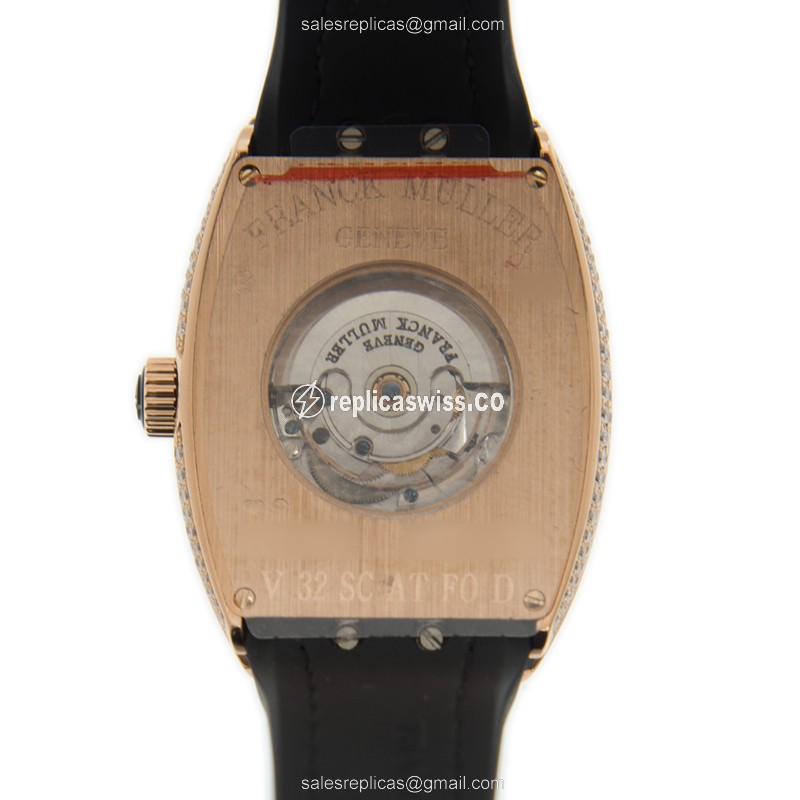 Franck Muller V32SCATFOD - White - Automatic - 18kt Rose Gold - Diamond - Leather Strap - View 3