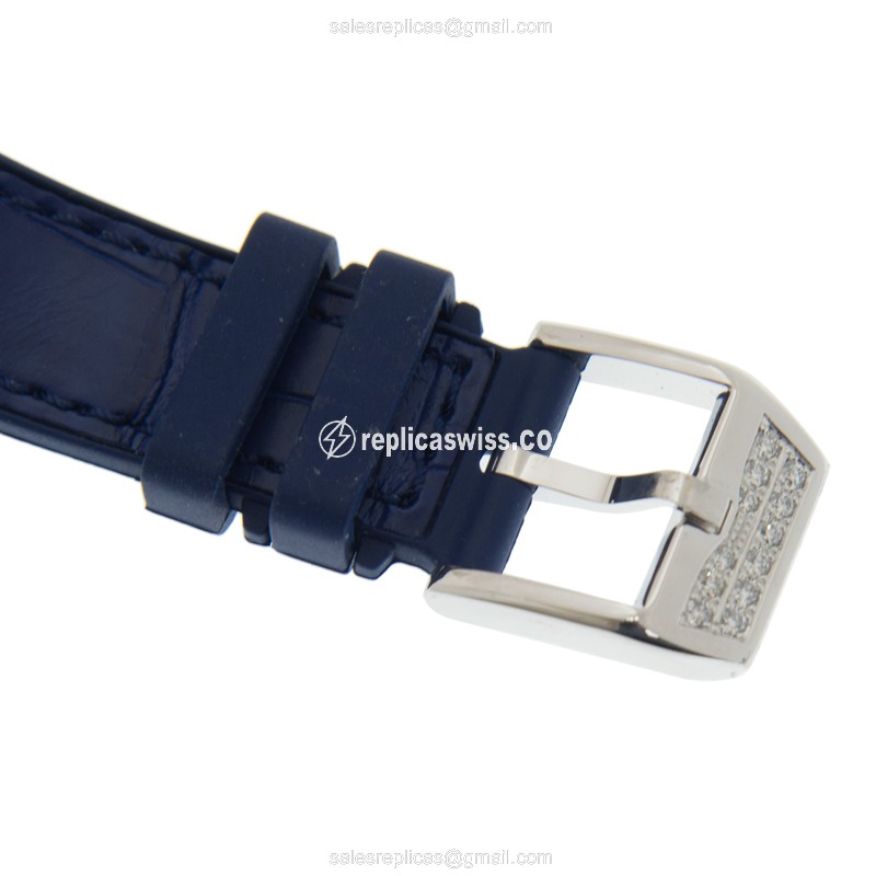 Franck Muller V32QZ D COL DRM - Quartz - Diamond Case - White Dial - Blue Leather Strap - View 4