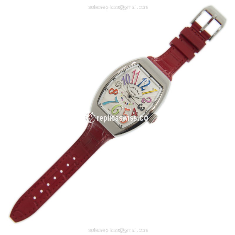 Franck Muller V35 SC AT FO COL DRM - Automatic - Stainless Steel - White Dial - Red Leather Strap - View 2