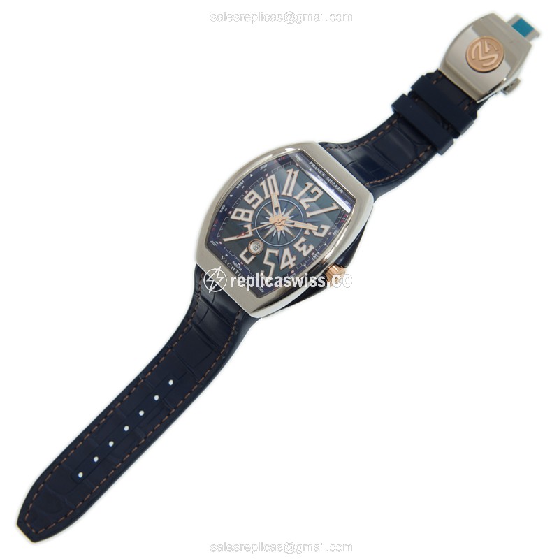 Franck Muller V45 SC DT YACHTING STG AC.BL Vanguard - Auto - Blue Steel Case - Blue Leather Strap - View 2