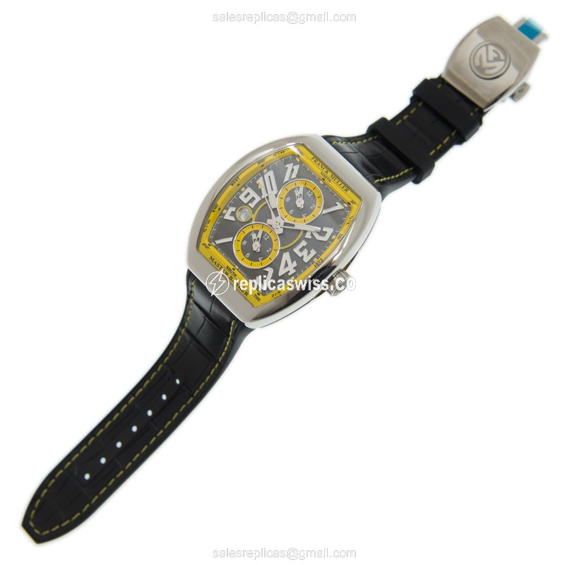 Franck Muller V45 MB SC DT AC.JA Vanguard - Auto - Steel Case - Gray Dial - Black Leather Strap - View 2