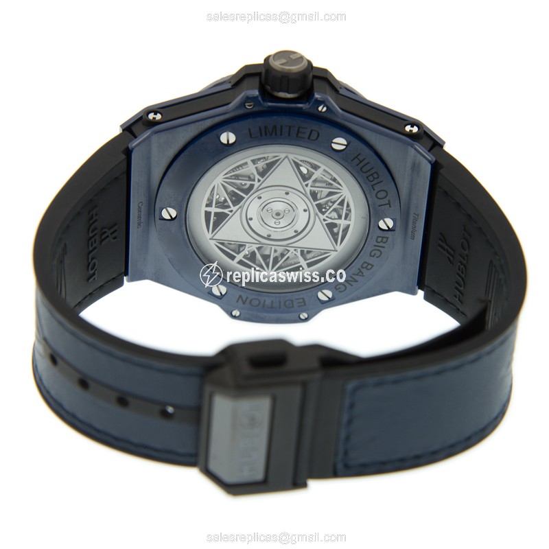Hublot Big Bang Replica - Automatic - Blue Ceramic - Steel Case - Blue Leather Strap - View 4