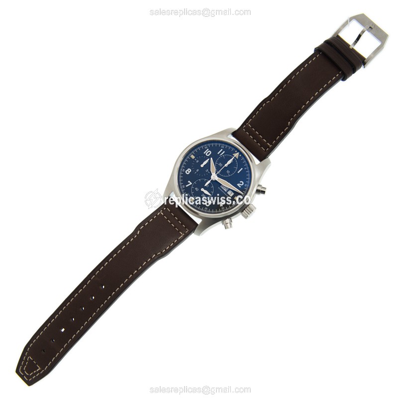 IWC PILOTS Replica - Automatic - Stainless Steel - Black Dial - Brown Cowhide - Buckle Clasp - View 2