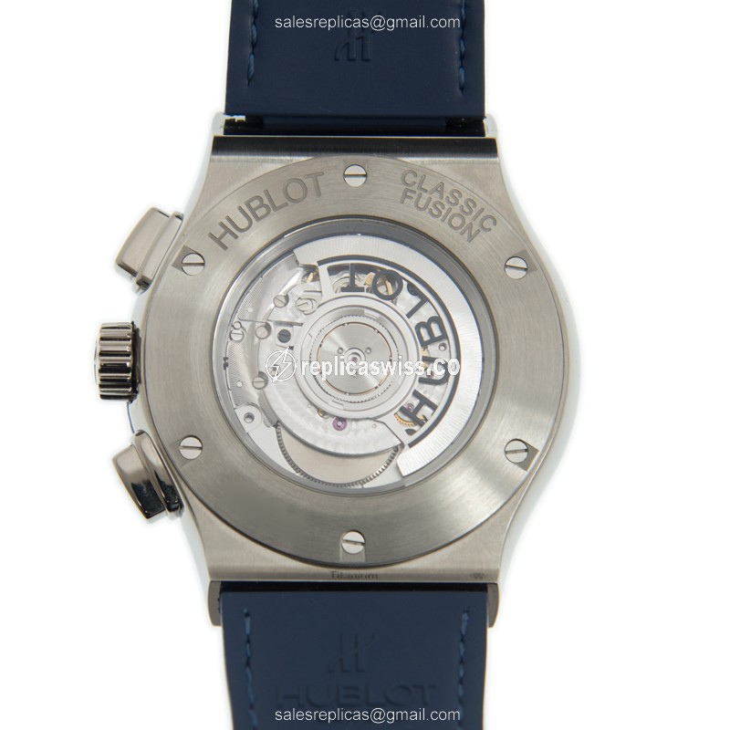 Hublot Classic Fusion Replica - Automatic - Titanium Case - Blue Dial & Blue Rubber Strap - View 3
