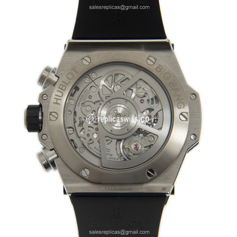 Hublot BIG BANG Replica - Automatic - Titanium - Diamond Case - Skull Dial - Black Rubber Strap - View 3