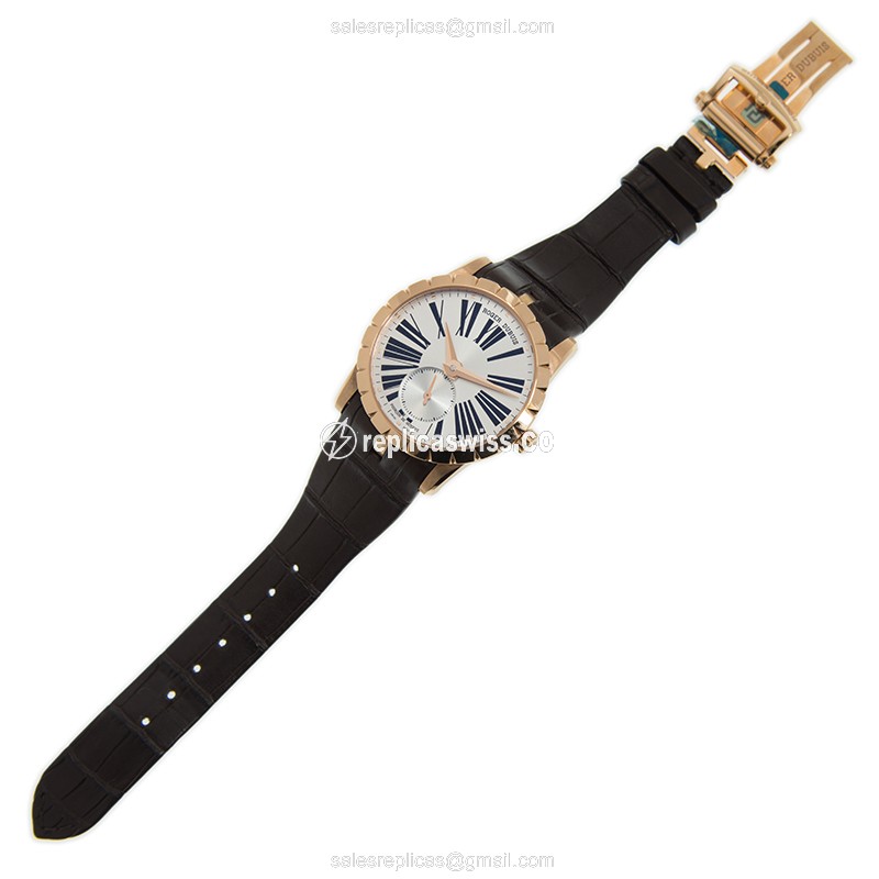 Roger Dubuis RDDBEX0461 Replica - Automatic - 18kt Rose Gold - Silver Dial - Brown Alligator Strap - View 2
