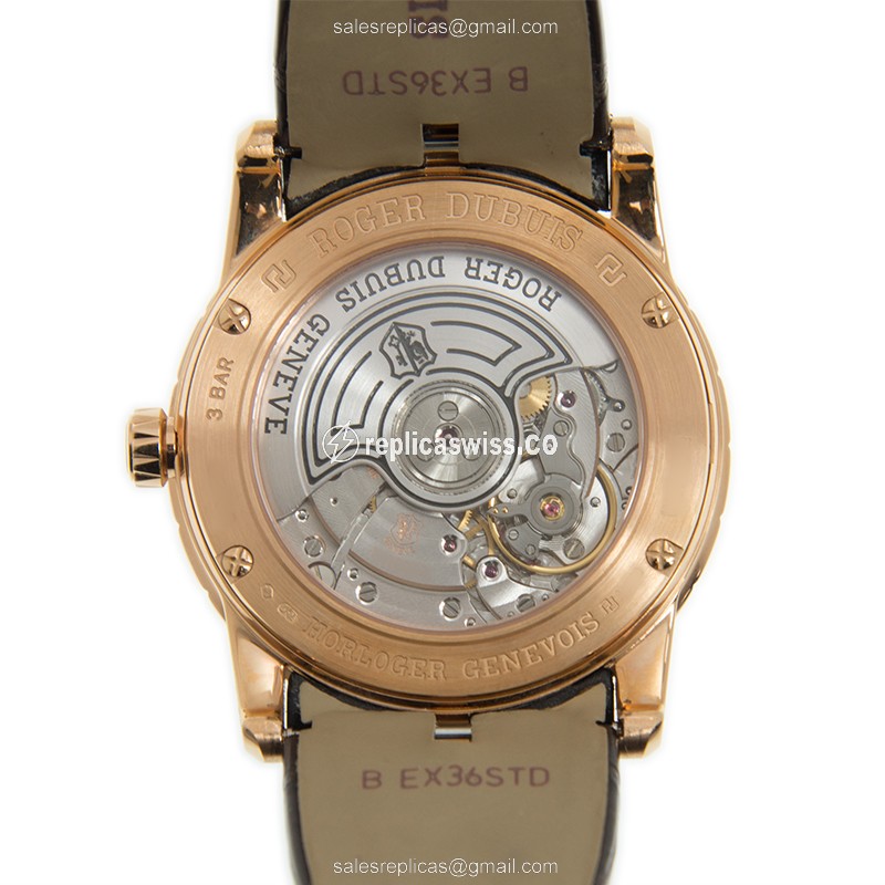 Roger Dubuis RDDBEX0461 Replica - Automatic - 18kt Rose Gold - Silver Dial - Brown Alligator Strap - View 3