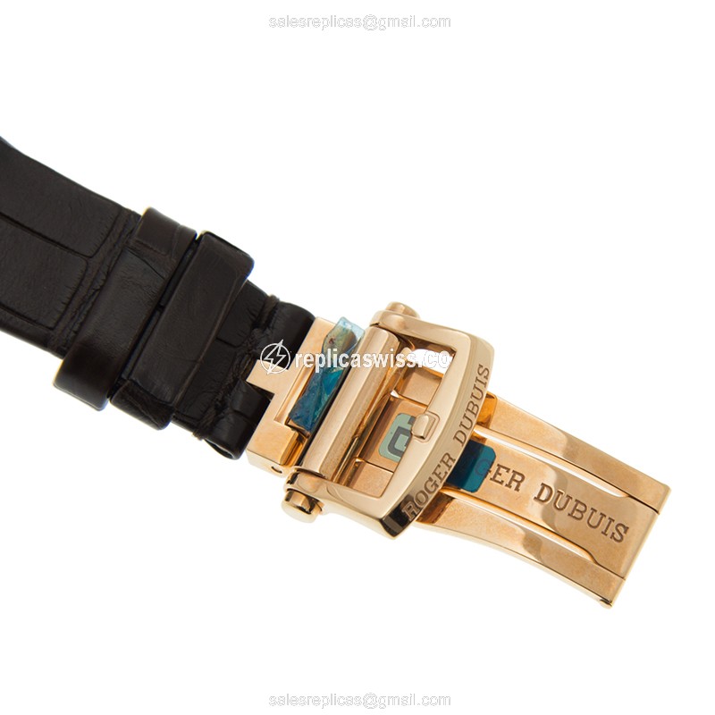 Roger Dubuis RDDBEX0461 Replica - Automatic - 18kt Rose Gold - Silver Dial - Brown Alligator Strap - View 4