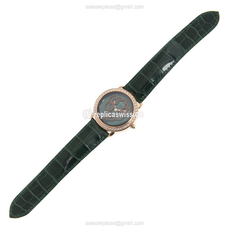 Cartier PANTHeRE Replica - Manual - 18kt Rose Gold - Diamond - Green Dial - Leather Green Strap - View 2