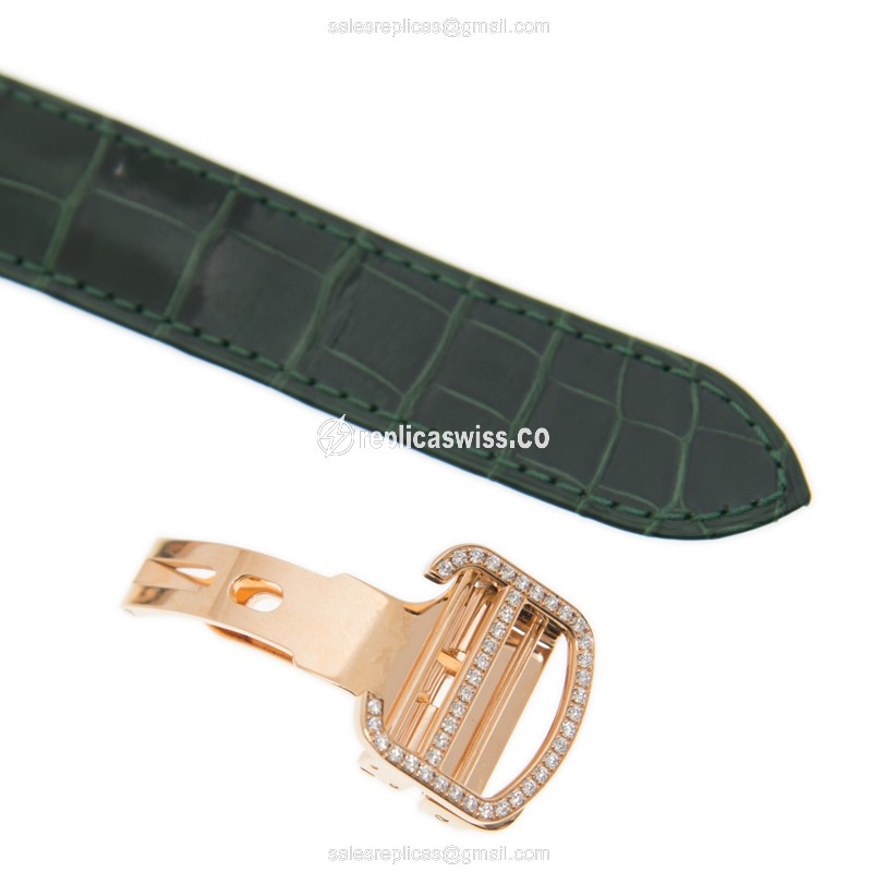 Cartier PANTHeRE Replica - Manual - 18kt Rose Gold - Diamond - Green Dial - Leather Green Strap - View 3