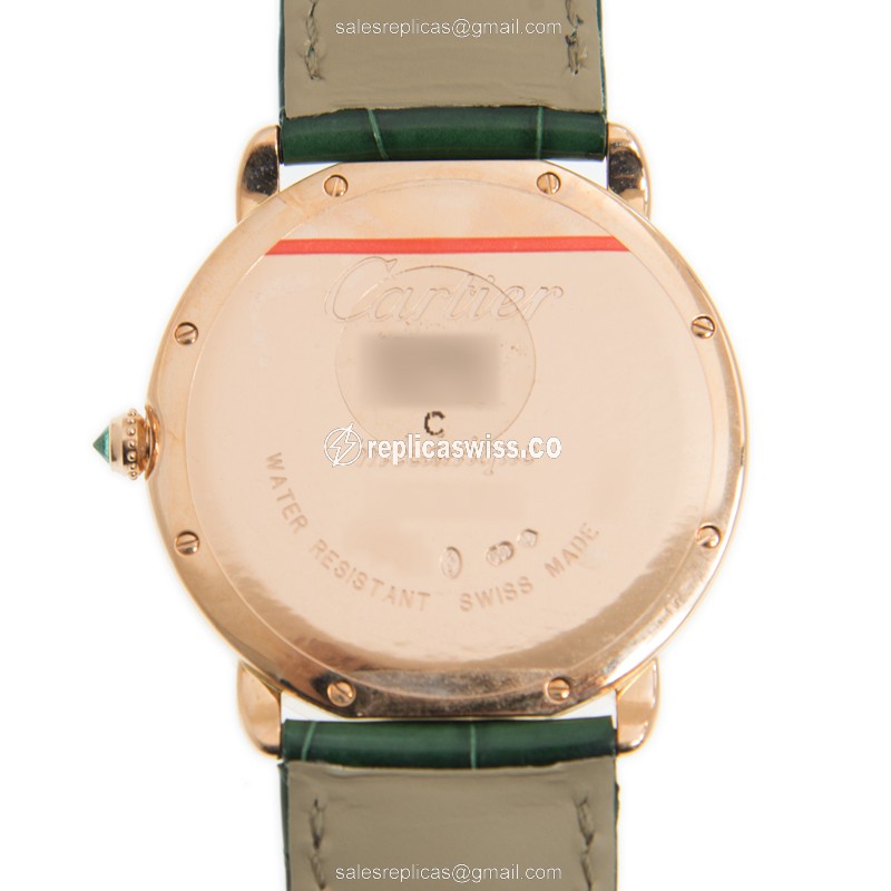 Cartier PANTHeRE Replica - Manual - 18kt Rose Gold - Diamond - Green Dial - Leather Green Strap - View 4