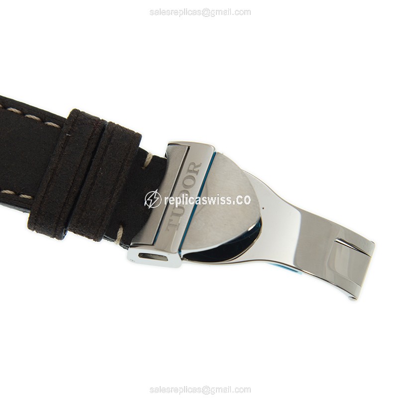 Automatic Tudor Black Bay Replica - 18kt Gold & Steel - Black Dial, Brown Leather Strap - View 2