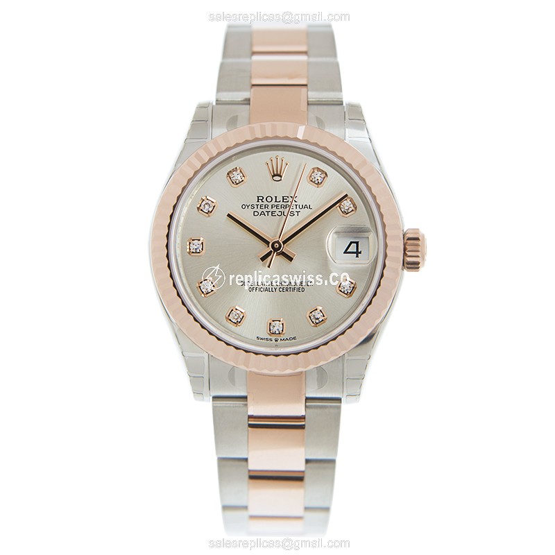 Rolex Datejust Replica - Automatic - 18kt Rose Gold Case, Silver Dial - View 2