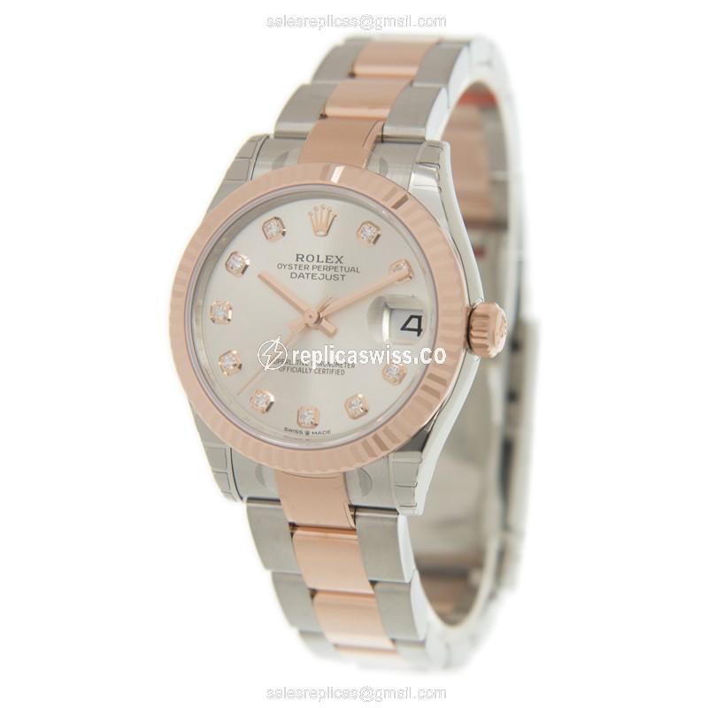 Rolex Datejust Replica - Automatic - 18kt Rose Gold Case, Silver Dial - View 3