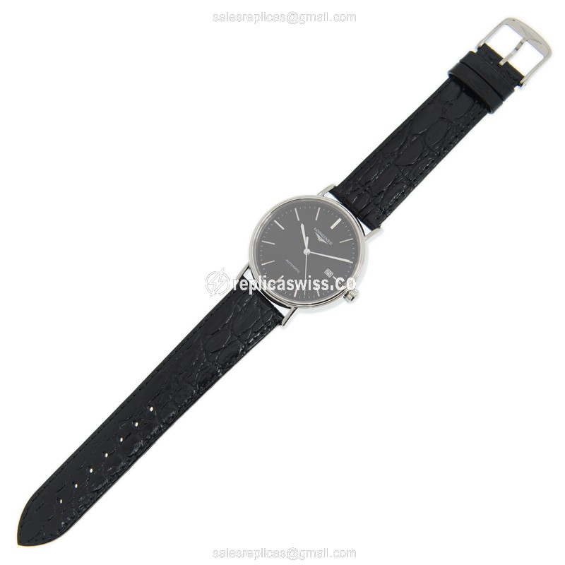 Longines Presence Replica - Automatic | Steel Case | Black Dial, Leather Strap - View 2