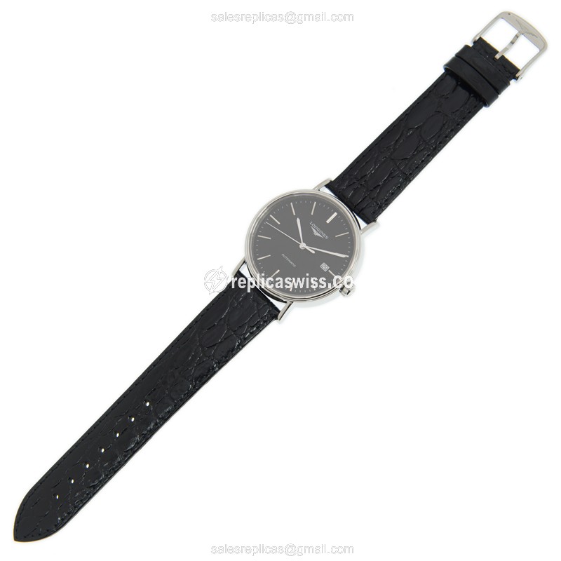 Longines Presence Replica - Automatic | Steel Case | Black Dial, Leather Strap - View 3