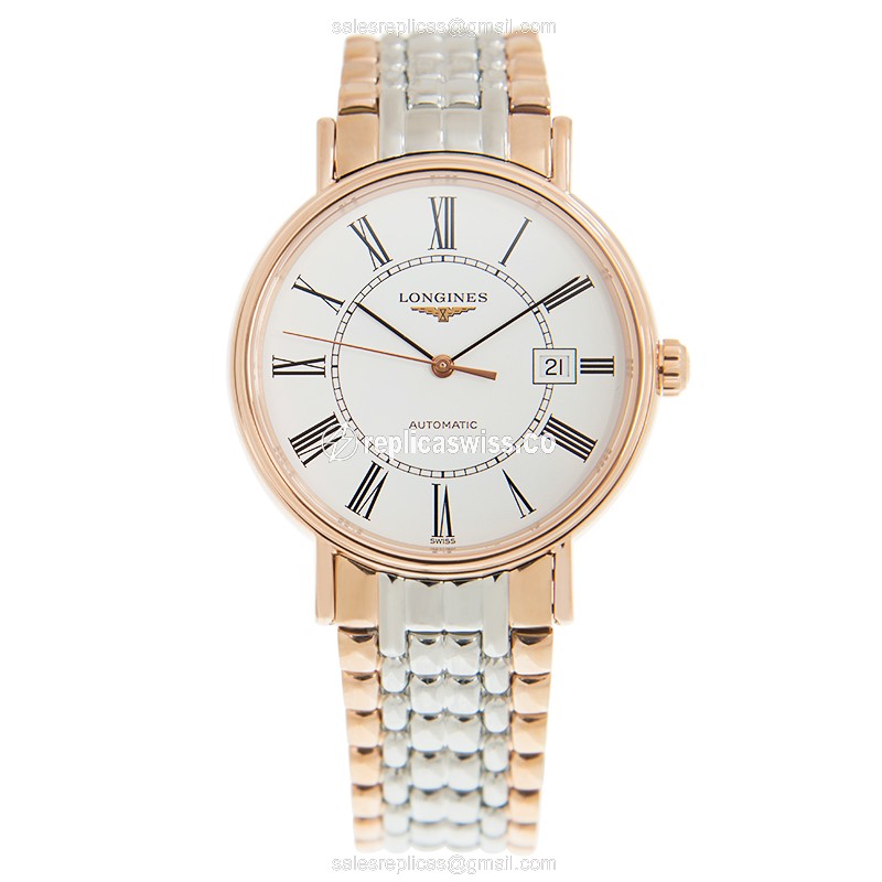 Longines Presence Replica - White Dial - 18kt Rose Gold - Steel Case - Gold Clasp - View 2