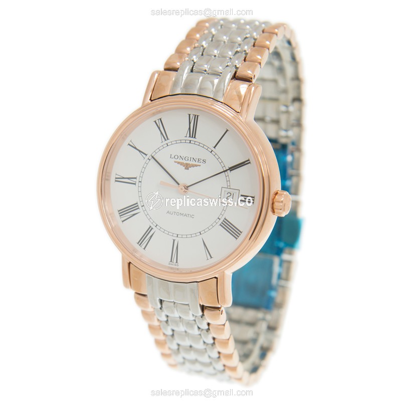Longines Presence Replica - White Dial - 18kt Rose Gold - Steel Case - Gold Clasp - View 3