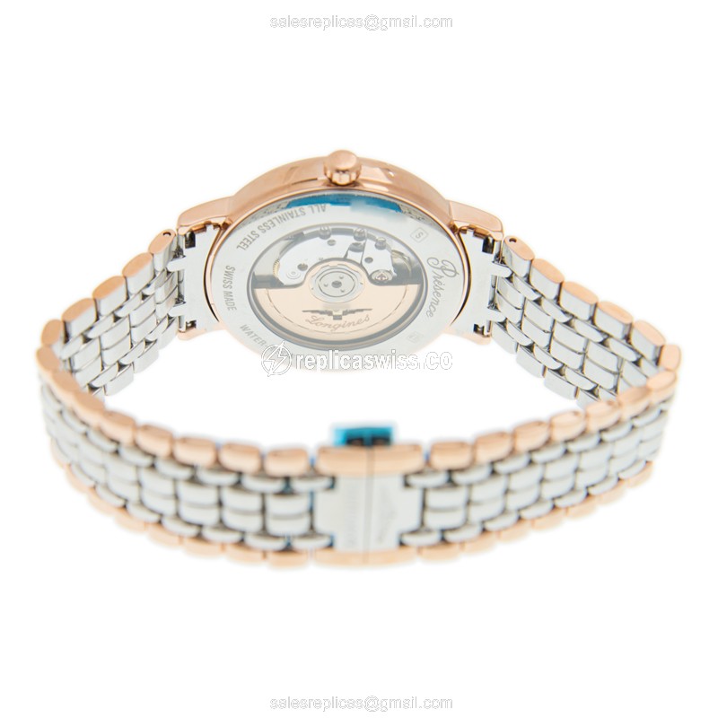 Longines Presence Replica - White Dial - 18kt Rose Gold - Steel Case - Gold Clasp - View 4