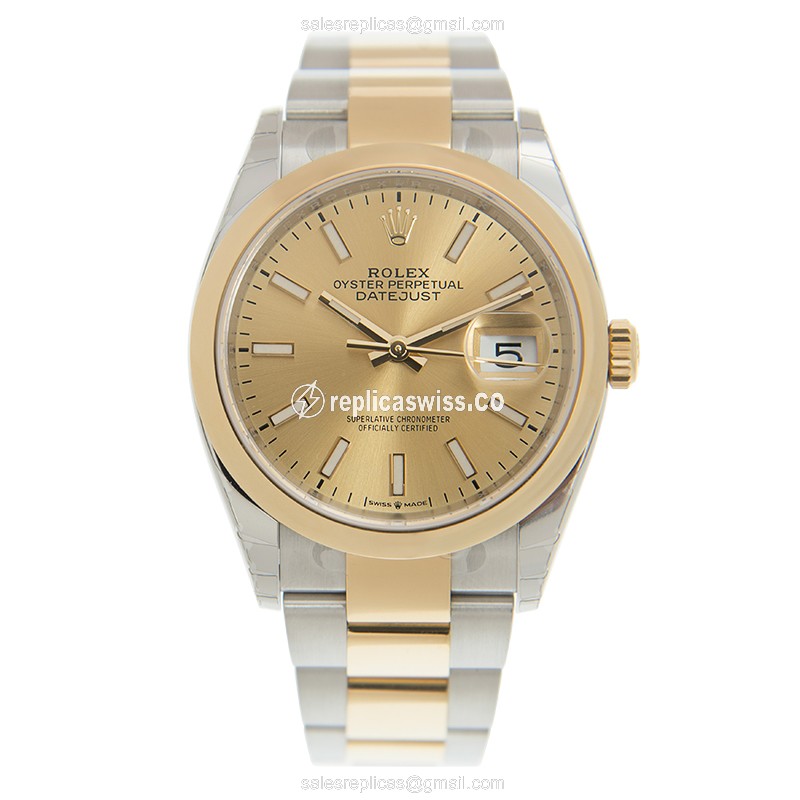 Rolex Datejust Replica - Automatic - 18kt Gold & Steel - Gold Dial, Gold Clasp - View 2