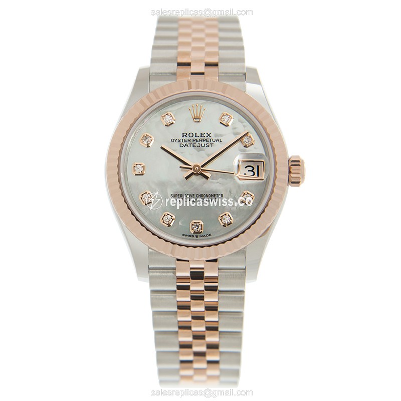 Rolex Datejust Replica: Automatic, 18kt Rose Gold/Steel, White Dial, Gold Clasp, 18kt Steel Strap - View 2