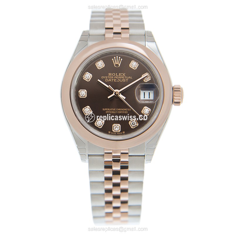 Rolex Datejust Replica - 18kt Rose Gold & Steel - Automatic - Brown Dial - View 2
