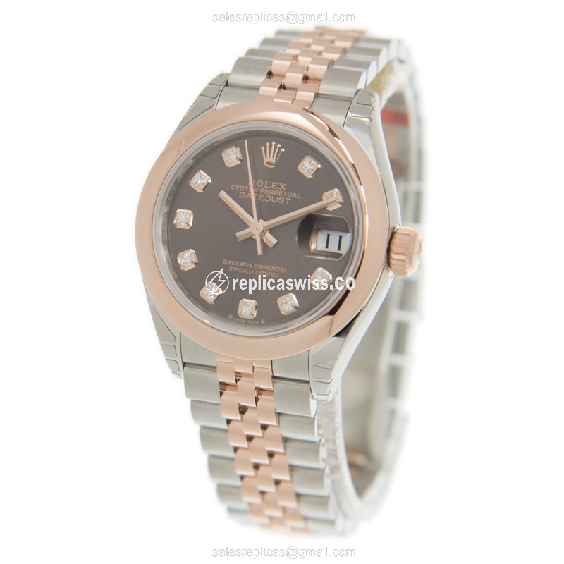 Rolex Datejust Replica - 18kt Rose Gold & Steel - Automatic - Brown Dial - View 3