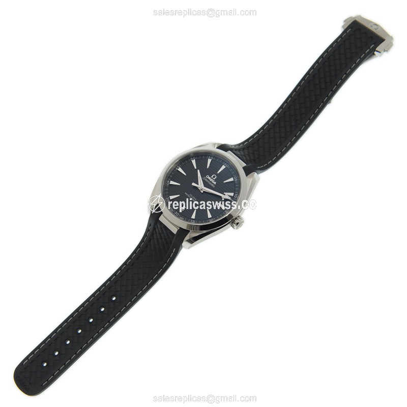 Omega Seamaster Automatic Replica - Stainless Steel - Black Dial - Leather Strap - Clasp - View 2