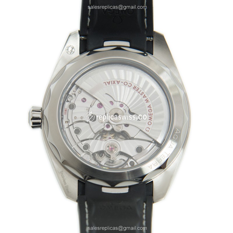 Omega Seamaster Automatic Replica - Stainless Steel - Black Dial - Leather Strap - Clasp - View 3