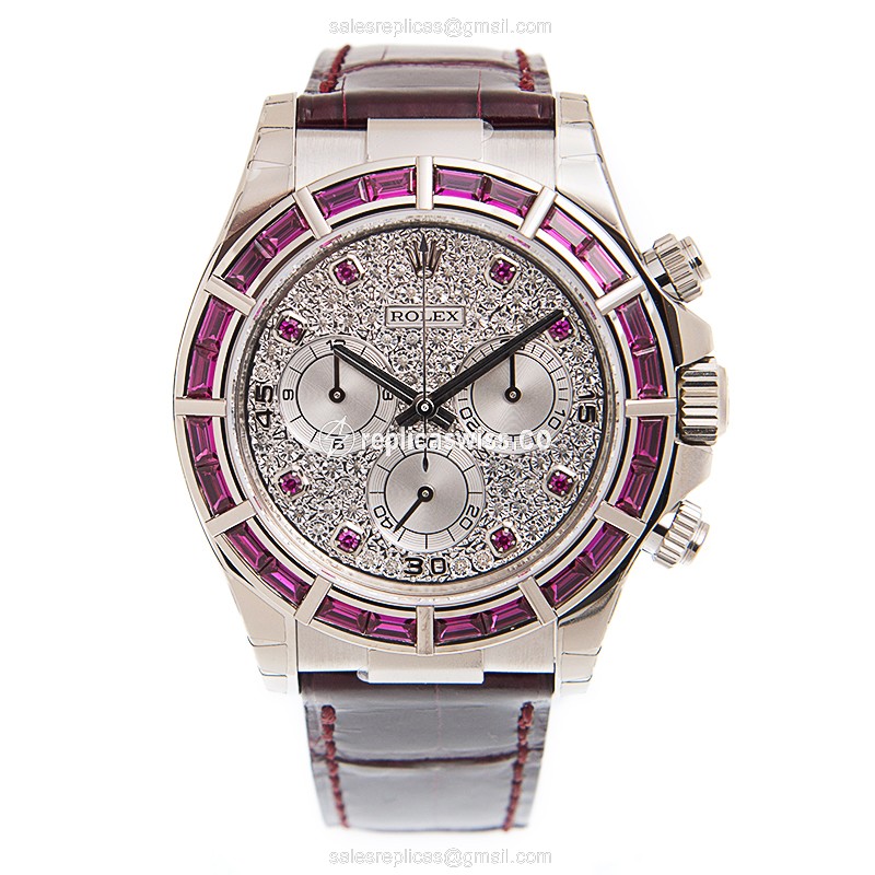 Rolex Daytona Replica - 18kt White Gold - Ruby Case, Automatic, Silver Dial - View 2