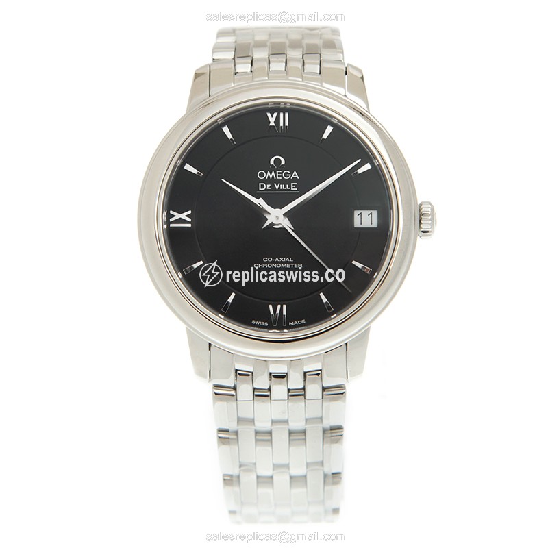 Omega DE VILLE Replica - Automatic, Black Dial on Silver Steel Strap - View 2