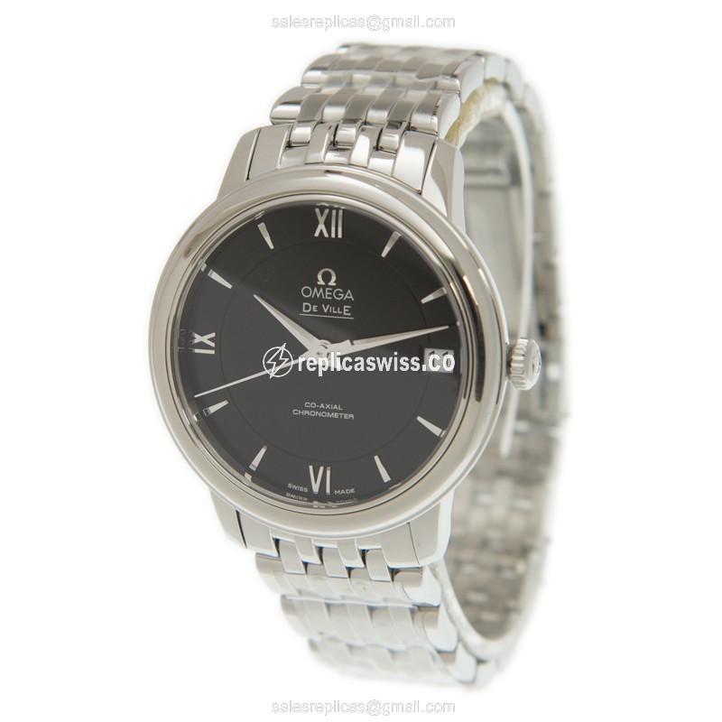 Omega DE VILLE Replica - Automatic, Black Dial on Silver Steel Strap - View 3