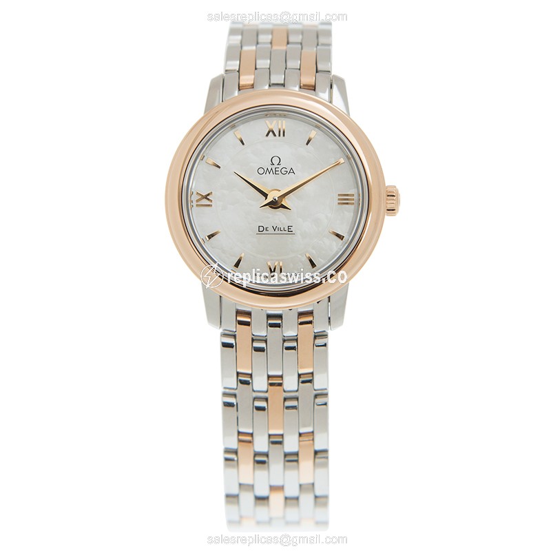 Omega DE VILLE Replica - Quartz - 18kt Rose Gold & Steel Case - White Dial - Gold Strap - View 2