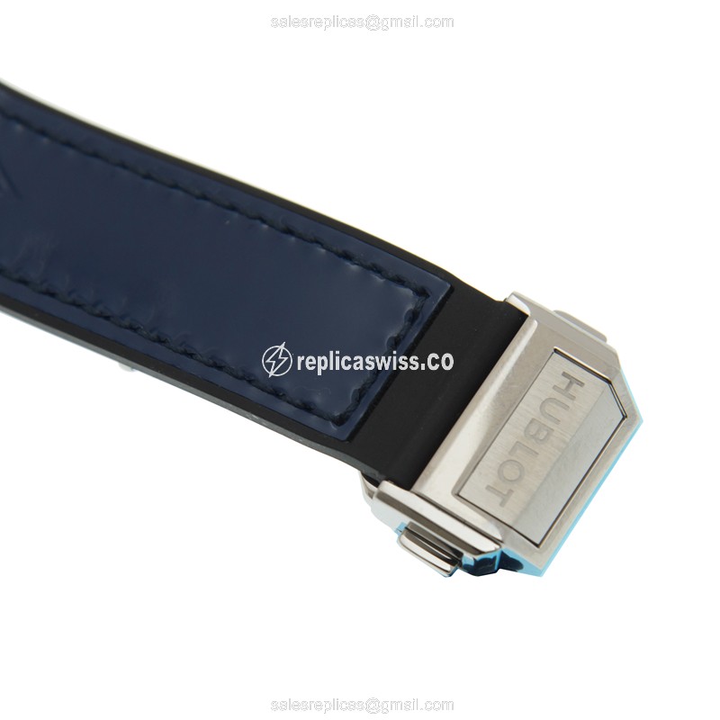 Hublot BIG BANG Replica - Automatic - Diamond Case - Blue Dial - Leather Strap - View 4